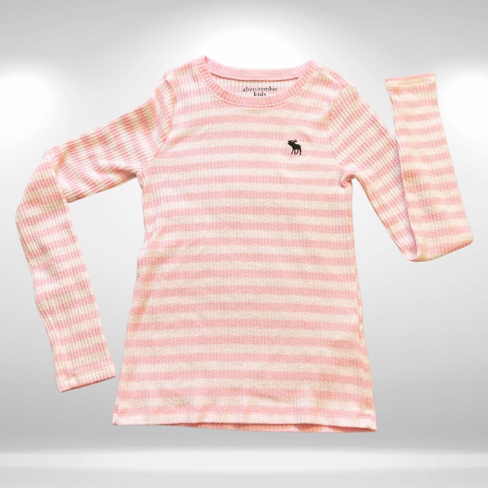 Abercrombie & Fitch Kids Pink & White Striped Long Sleeve Crewneck Sweater